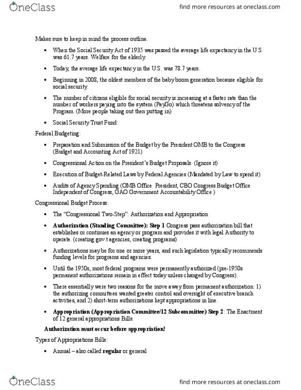 POS-4424 Lecture Notes - Lecture 10: United States Senate Committee On The Budget, United States House Committee On The Budget, Social Security Trust Fund thumbnail