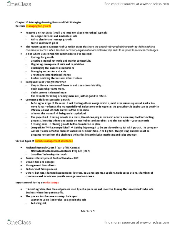 ADMS 3920 Lecture Notes - Lecture 9: Leveraged Buyout, Succession Planning, Cash Flow thumbnail