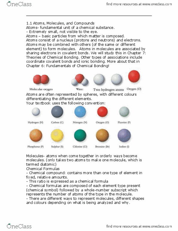 CH110 Chapter Notes - Chapter 1: Chemical Formula, Chemical Substance, Ionic Bonding thumbnail