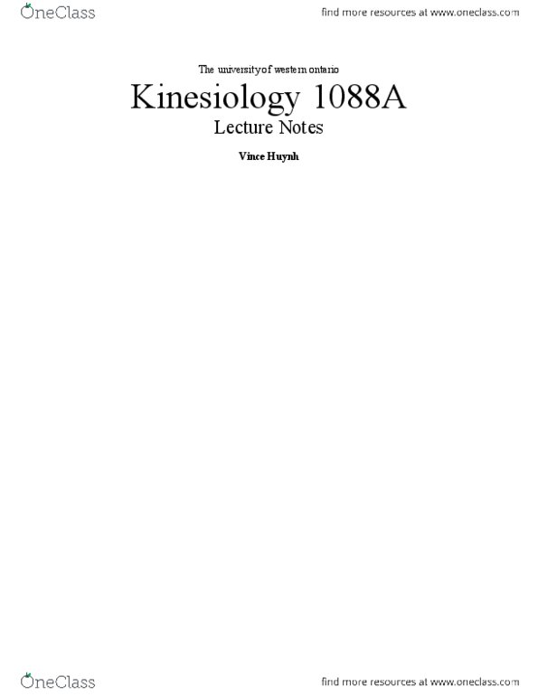 Kinesiology 1080A/B Lecture : Kinesiology 1088A Lecture Notes for Term 1 thumbnail