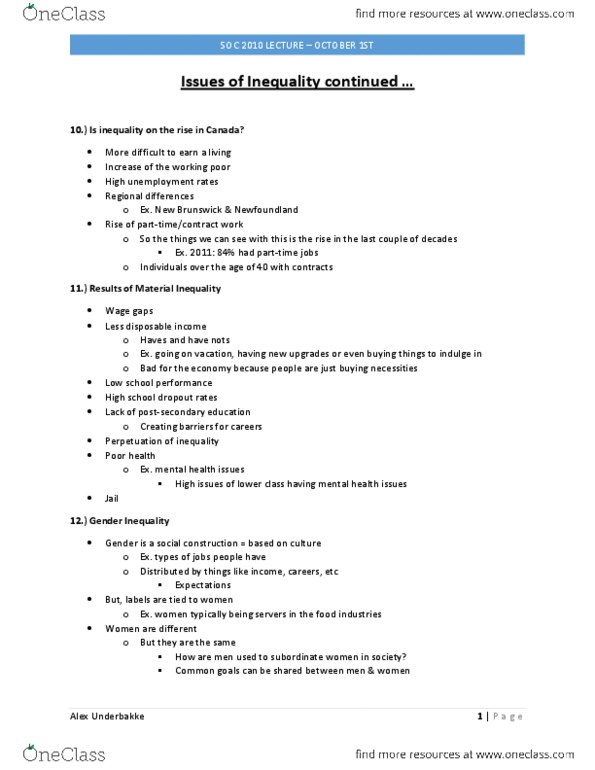 SOC 2010 Lecture Notes - Common Descent, Working Poor, Ethnocentrism thumbnail