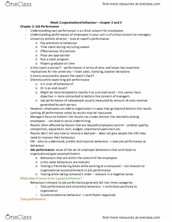 Management and Organizational Studies 2181A/B Chapter Notes - Chapter 2-3: Perceived Organizational Support, Bottom 10, Organisation Climate thumbnail