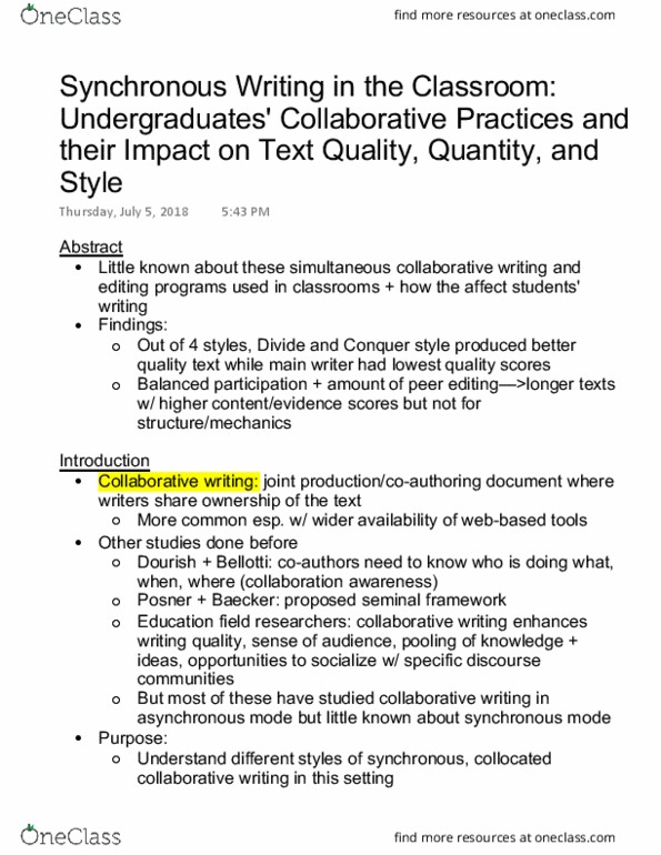 EDUC 30 Chapter Notes - Chapter article: Ideal Class Group, Information Visualization, Collaborative Writing thumbnail