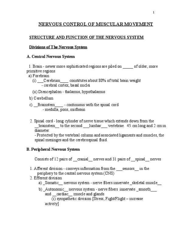 BPK 142 Lecture Notes - Central Nervous System, Spinal Cord Injury, Spinal Cord thumbnail
