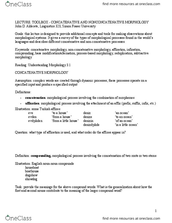 LING 323 Lecture Notes - Lecture 2: Loanword, Part Of Speech, Transfix thumbnail