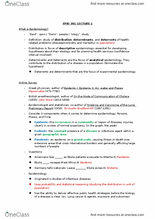 EPID 301 Lecture Notes - Lecture 1: Sampling Bias, Prevalence, Observational Error thumbnail