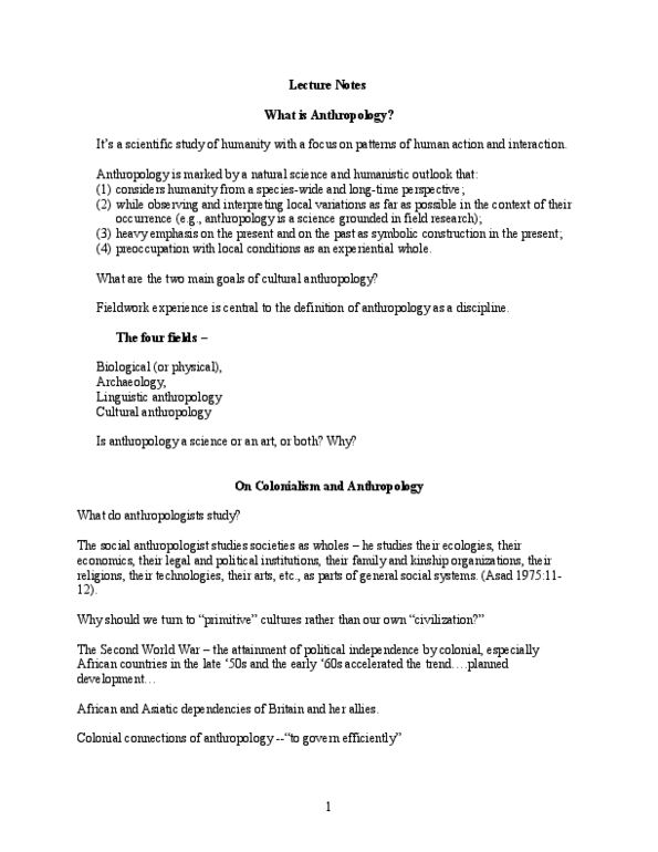 ANTH 100A Lecture Notes - Linguistic Anthropology, Cultural Anthropology, Edward Burnett Tylor thumbnail