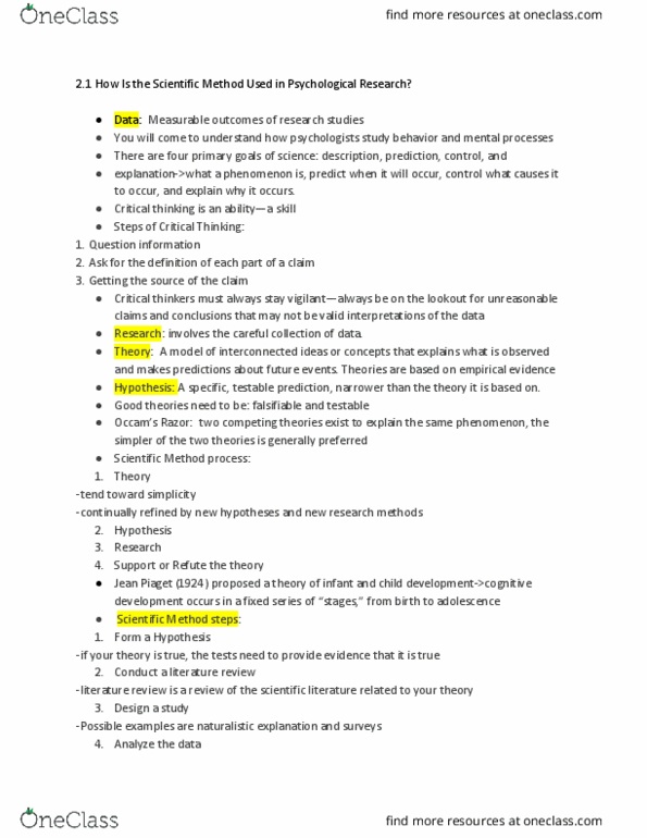 PSY 202 Chapter Notes - Chapter 2.1: The Jammed, Critical Thinking, Jean Piaget thumbnail