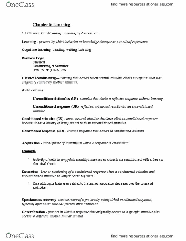 PSYA02H3 Chapter Notes - Chapter 6: Reinforcement, Electrodermal Activity, Conditioned Taste Aversion thumbnail