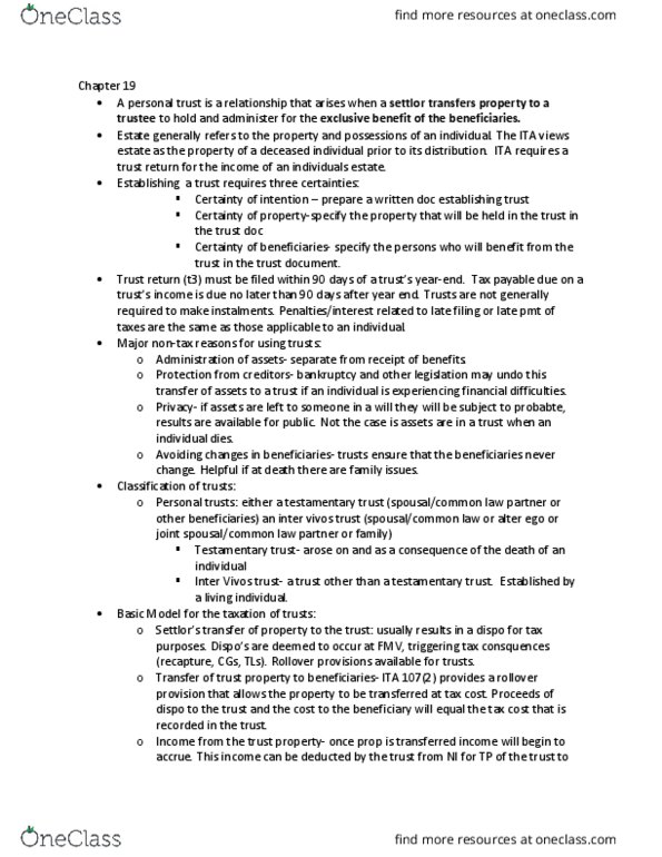 TAXX 301 Lecture Notes - Lecture 19: Inter Vivos, Defeasible Estate, Income Splitting thumbnail