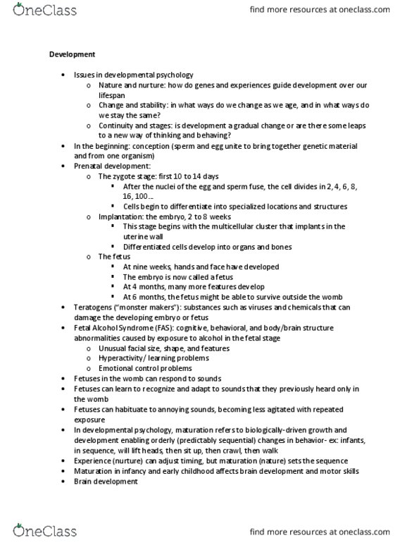 PSYC 111 Lecture Notes - Lecture 4: Jean Piaget, Fetal Alcohol Spectrum Disorder, Fetus thumbnail