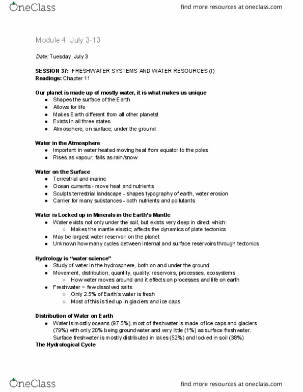 ENV100Y5 Lecture 34: Freshwater Systems and Water Resources - Module 4 Session 37 thumbnail