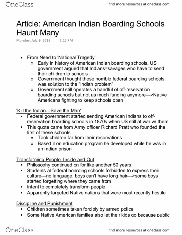 EDUC 124 Chapter Notes - Chapter article: American Indian Boarding Schools, Sherman Indian High School thumbnail