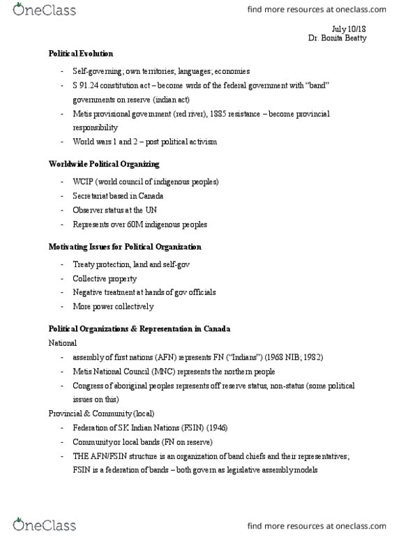 INDG 107.3 Lecture Notes - Lecture 6: Constitution Act, 1982, James Bay And Northern Quebec Agreement thumbnail