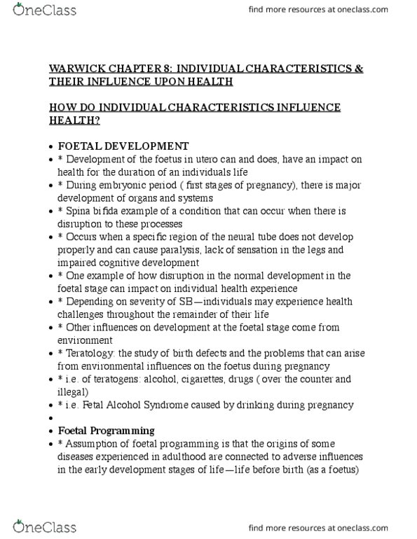 HLTA03H3 Chapter Notes - Chapter 8: Coronary Artery Disease, Nutrition And Pregnancy, Birth Weight thumbnail