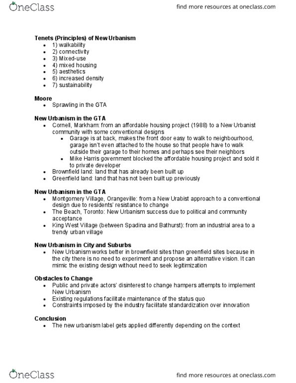 GEO 793 Lecture Notes - Lecture 10: Brownfield Land, Greenfield Land, New Urbanism thumbnail