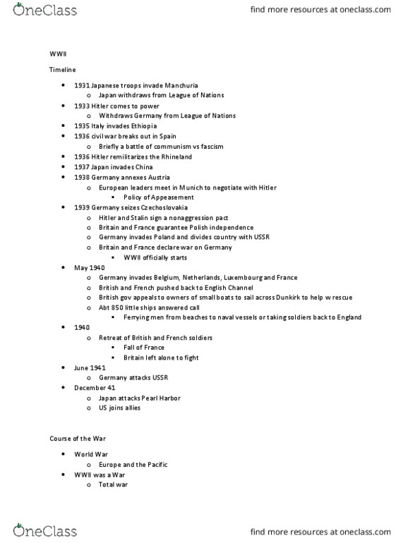 HIST 106 Lecture Notes - Lecture 20: Attack On Pearl Harbor, Total War, Appeasement thumbnail