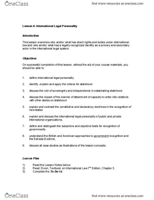 POLS 3630 Lecture Notes - Lecture 6: Dutch East India Company, Member States Of The United Nations, Montevideo Convention thumbnail