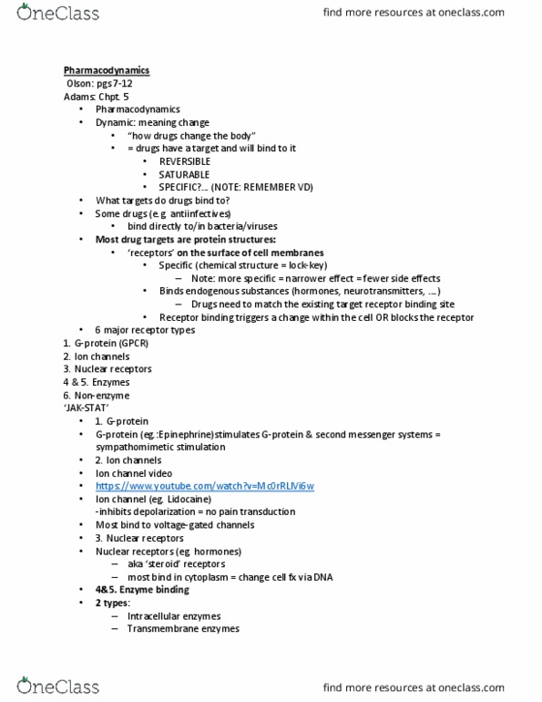 NURS215 Lecture Notes - Lecture 3: Tyrosine Kinase, Ondansetron, Ion Channel thumbnail