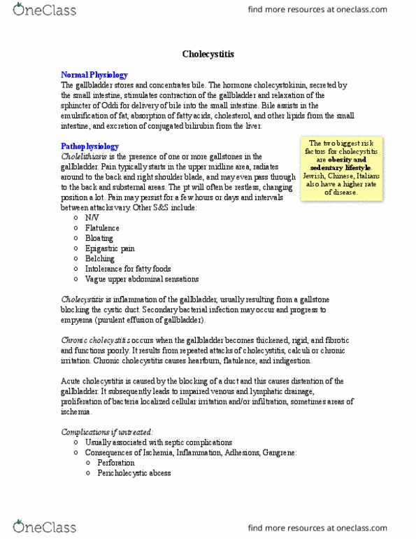 NURS308 Lecture Notes - Lecture 7: Cholecystitis, Cystic Duct, Flatulence thumbnail