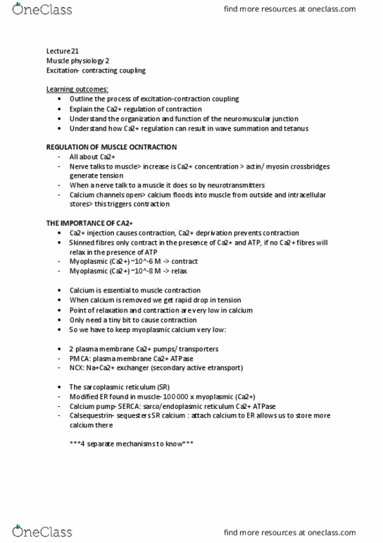 IMED1001 Lecture Notes - Lecture 21: Calcium Atpase, Endoplasmic Reticulum, Serca thumbnail