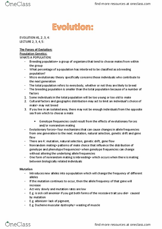 ANHB1101 Lecture Notes - Lecture 3: Genotype Frequency, Allele Frequency, Genetic Drift thumbnail