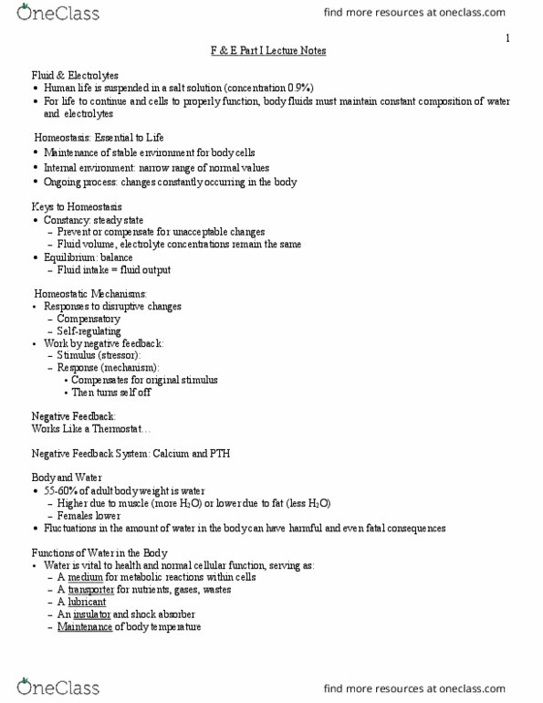 NURS308 Lecture Notes - Lecture 14: Fluid Compartments, Body Fluid, Fluid Balance thumbnail