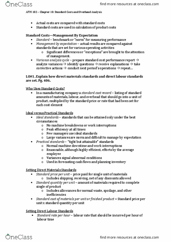 AFM102 Chapter Notes - Chapter 10: Cost Driver, Continual Improvement Process thumbnail