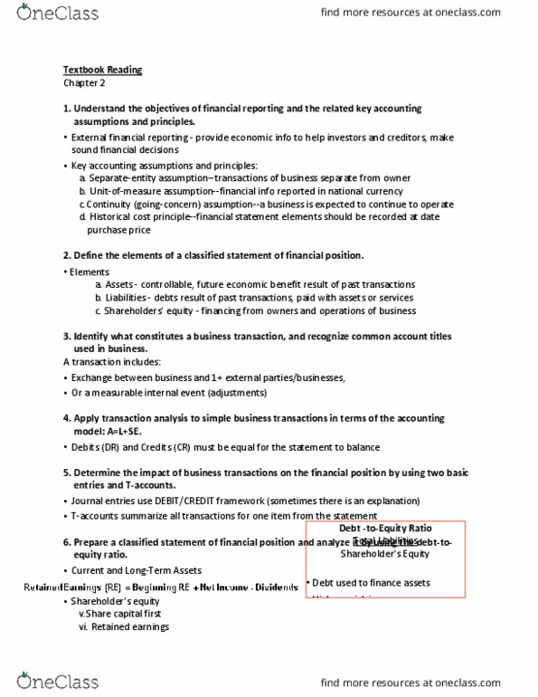 AFM121 Chapter Notes - Chapter 2: Financial Statement, Retained Earnings, Historical Cost thumbnail