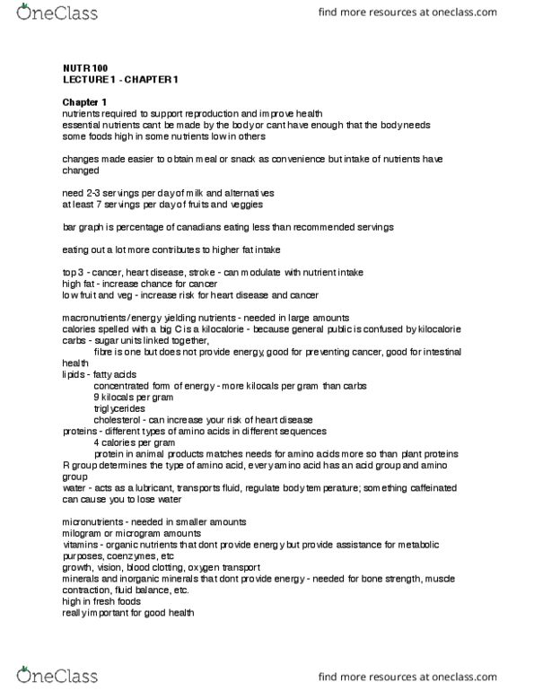 NUTR100 Lecture Notes - Lecture 1: Microgram, Amine, Homeostasis thumbnail