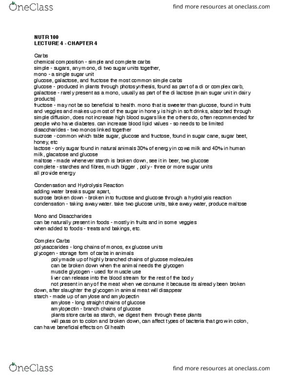 NUTR100 Lecture Notes - Lecture 4: Short-Chain Fatty Acid, Guar Gum, Blood Sugar thumbnail