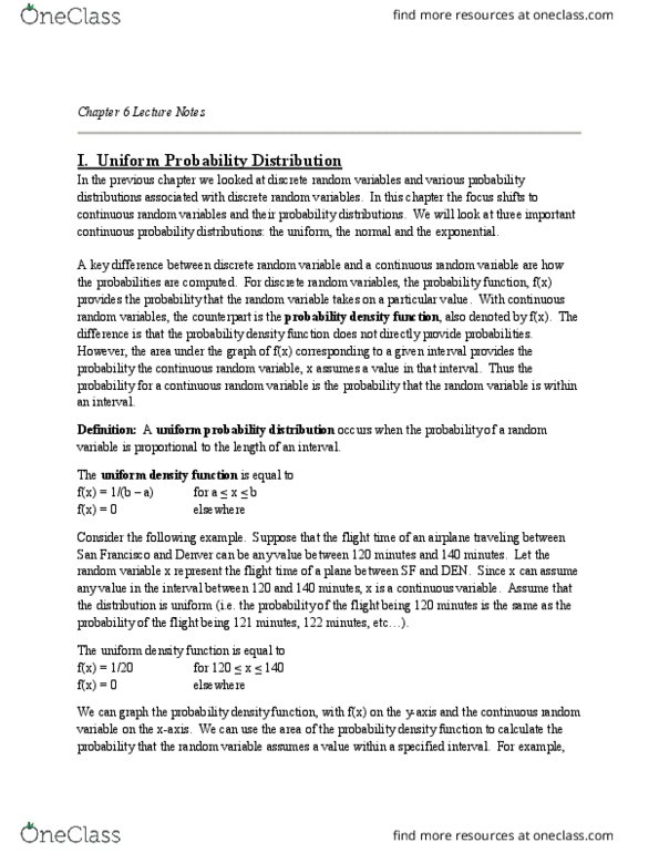 ECON 010 Chapter Notes - Chapter 6: Random Variable, Probability Distribution, Standard Normal Deviate thumbnail