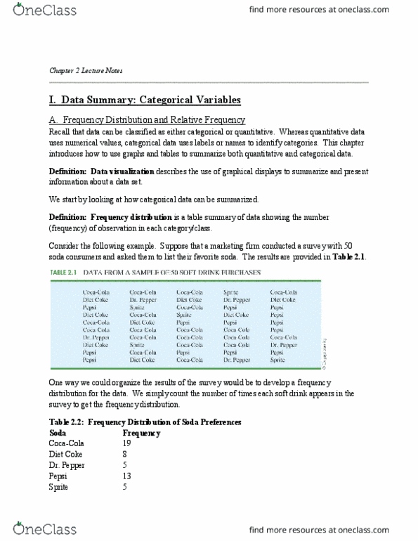 ECON 010 Chapter Notes - Chapter 2: Pie Chart, Bar Chart, Frequency Distribution thumbnail