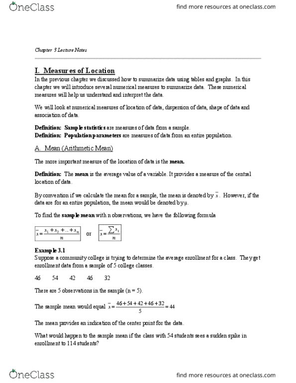 ECON 010 Chapter Notes - Chapter 3: Weighted Arithmetic Mean, Interquartile Range, List Of Statistical Packages thumbnail