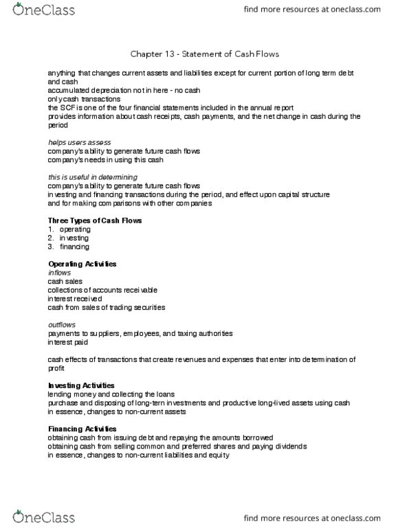 ACCTG300 Lecture Notes - Lecture 12: Cash Flow Statement, Current Liability, Current Asset thumbnail