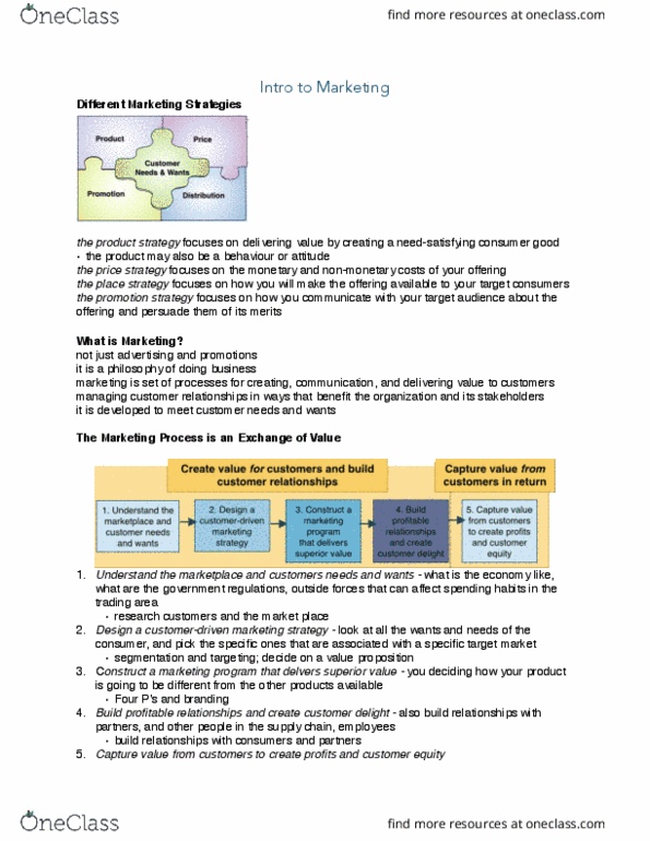 MARK301 Lecture Notes - Lecture 1: Market Segmentation, Voice Of The Customer, Final Good thumbnail