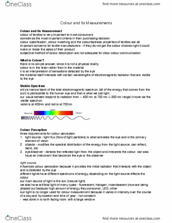 HECOL370 Lecture Notes - Lecture 12: Incandescent Light Bulb, Colorimetry, Dominant Wavelength thumbnail