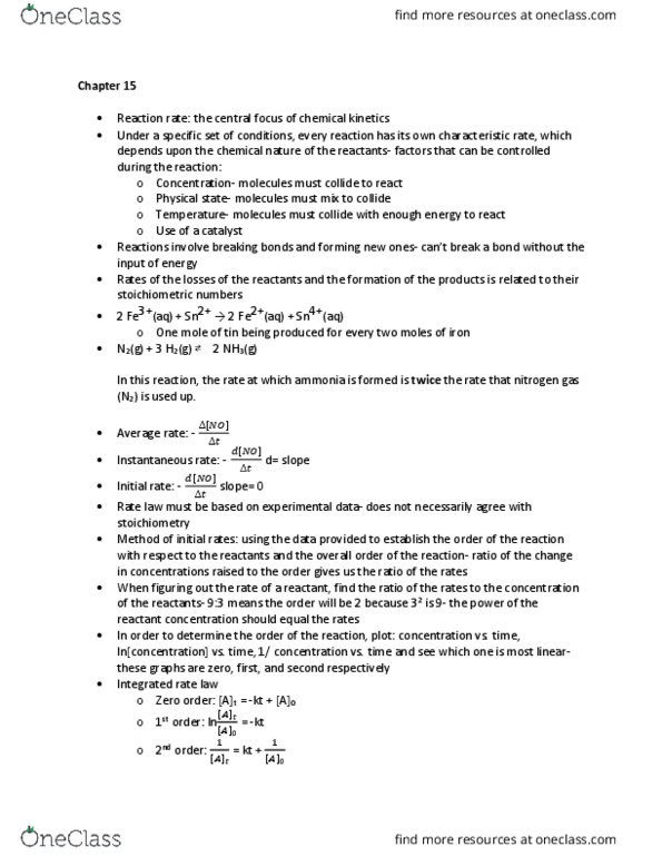 CHEM 142 Chapter Notes - Chapter 12: Rate Equation, Chemical Kinetics, Reaction Rate thumbnail