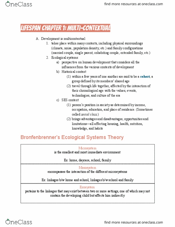 PSY BEH 101D Lecture Notes - Lecture 6: Ecological Systems Theory thumbnail