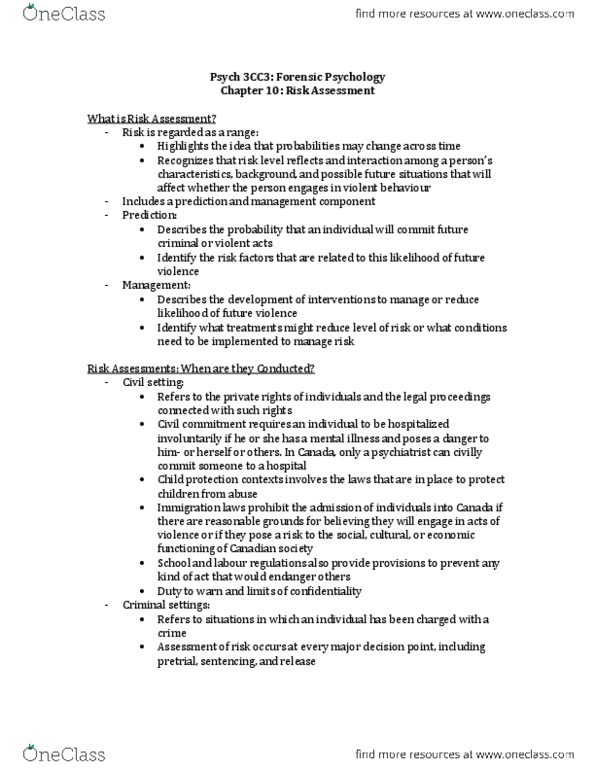 PSYCH 3CC3 Chapter Notes - Chapter 10: Sex Offender, Risk Assessment, Illusory Correlation thumbnail