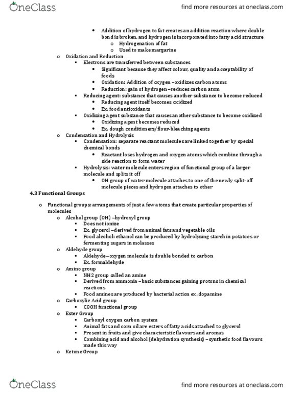 FOOD 2010 Lecture Notes - Lecture 4: Oxidizing Agent, Corn Oil, Dehydration Reaction thumbnail