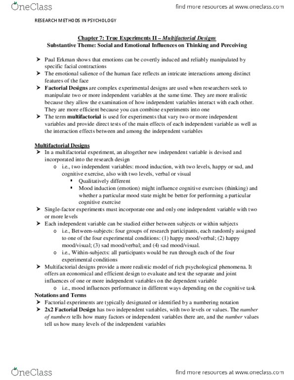 PSYB01H3 Chapter Notes - Chapter 7: Facial Action Coding System, Statistical Hypothesis Testing, Factorial Experiment thumbnail