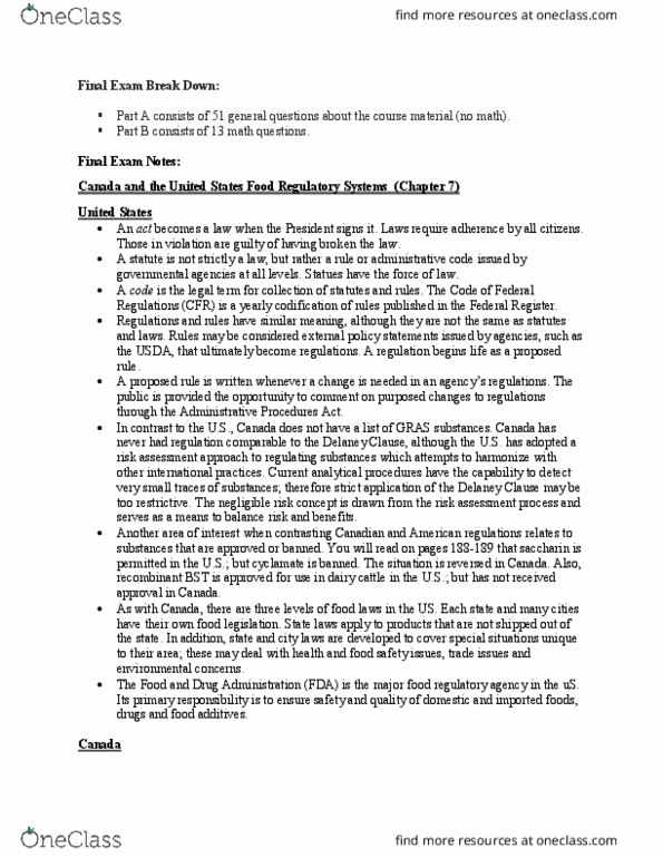 FOOD 2010 Lecture Notes - Lecture 6: Food Additives Amendment Of 1958, Federal Register, Generally Recognized As Safe thumbnail
