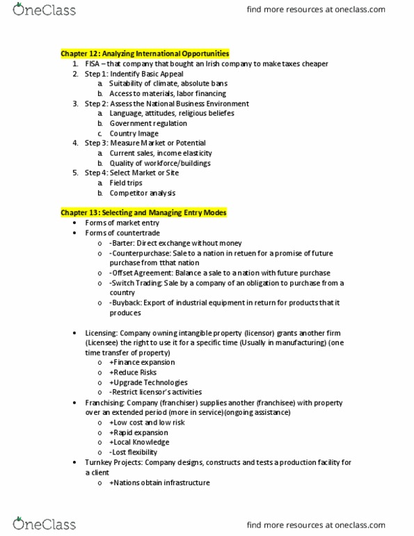 ADMN 417 Lecture Notes - Lecture 12: Competitor Analysis, Intangible Property, Franchising thumbnail