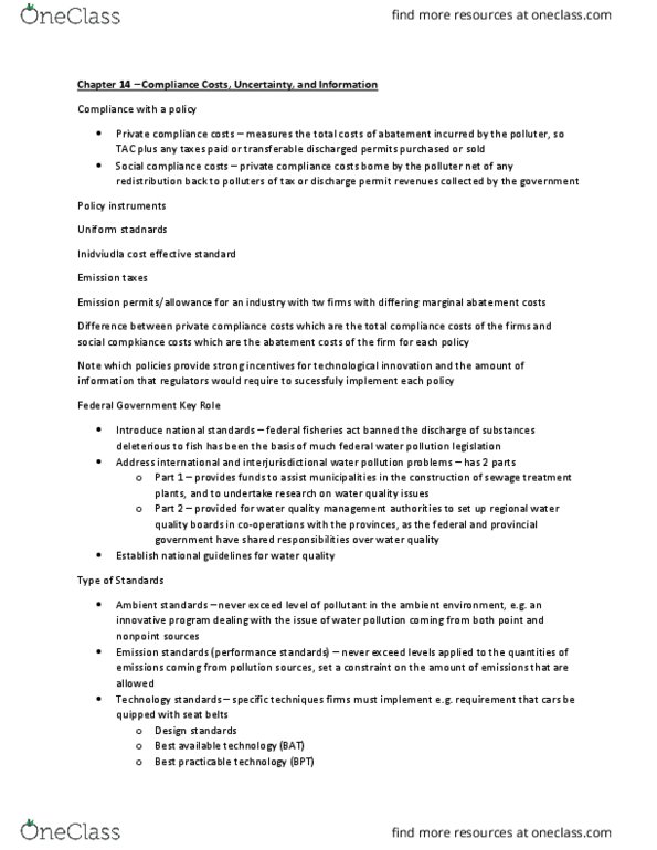 EC238 Chapter Notes - Chapter 14: Emission Standard, Sewage Treatment, Quality Management thumbnail