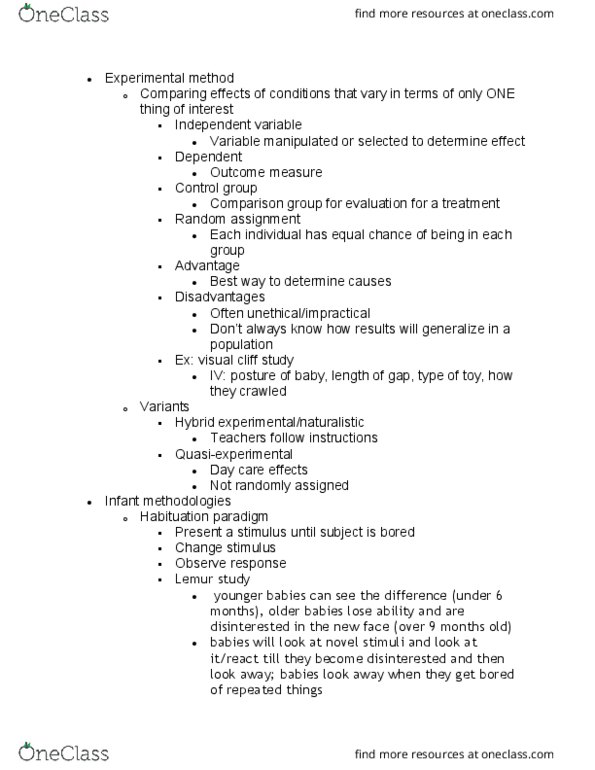 PSYC 101 Lecture Notes - Lecture 3: Day Care, Dependent And Independent Variables, Habituation thumbnail