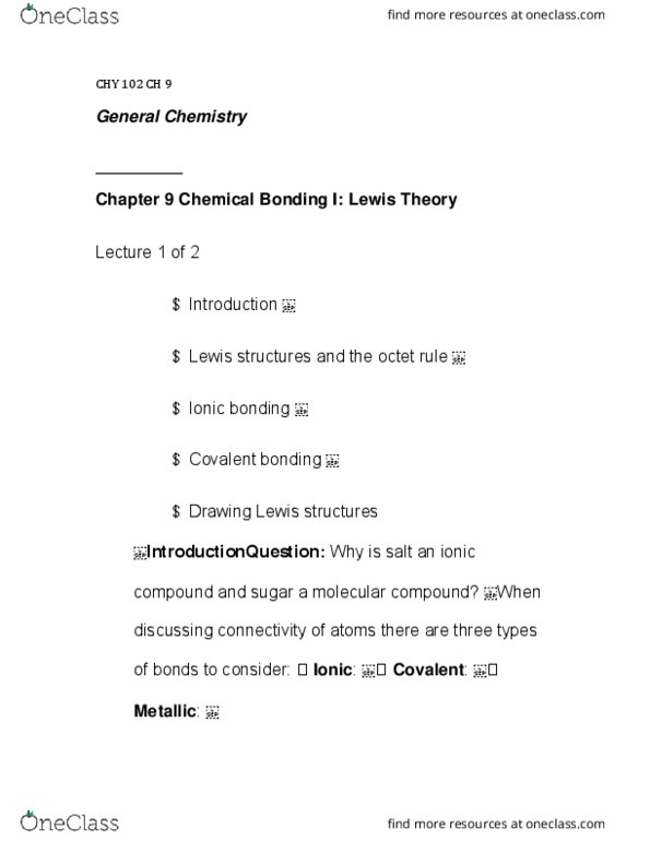 CHY 102 Lecture Notes - Lecture 9: Ionic Compound, Ionic Bonding, Lewis Acids And Bases thumbnail