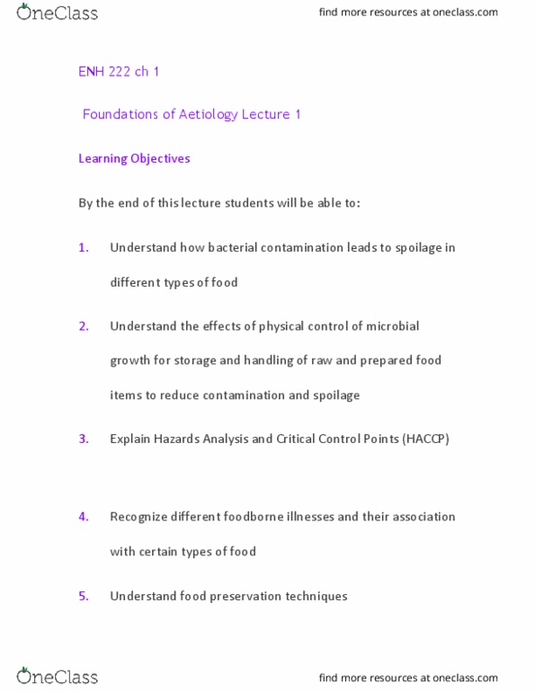 ENH 222 Lecture Notes - Lecture 1: Hazard Analysis And Critical Control Points, Food Preservation thumbnail