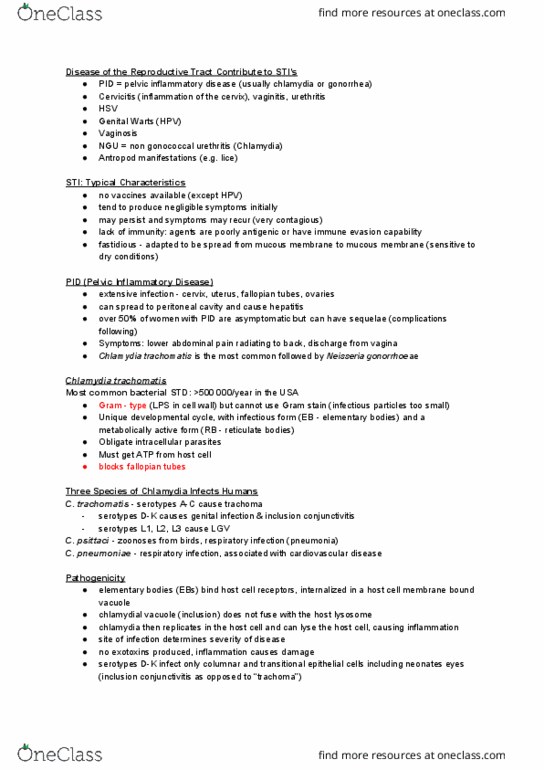 MMI133 Lecture Notes - Lecture 28: Lymphogranuloma Venereum, Non-Gonococcal Urethritis, Pelvic Inflammatory Disease thumbnail