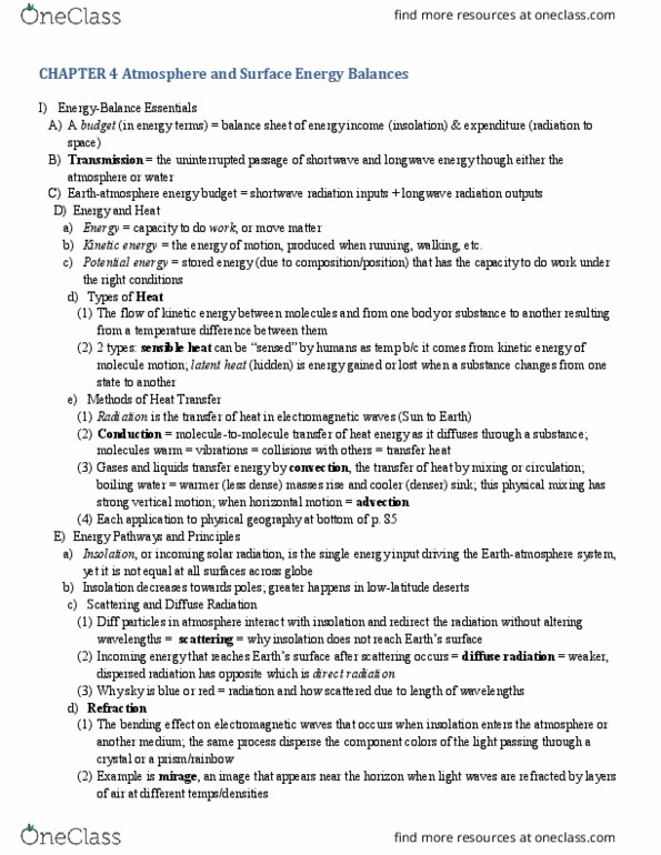 GEOG 1 Chapter Notes - Chapter 4: Shortwave Radiation, Solar Irradiance, Advection thumbnail